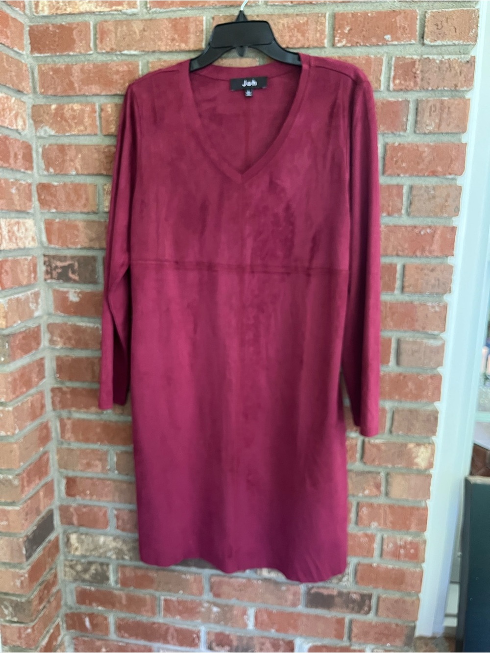 Joh Burgundy V Neck Long Sleeve Dress Micro Suede Sz L Career Work professional